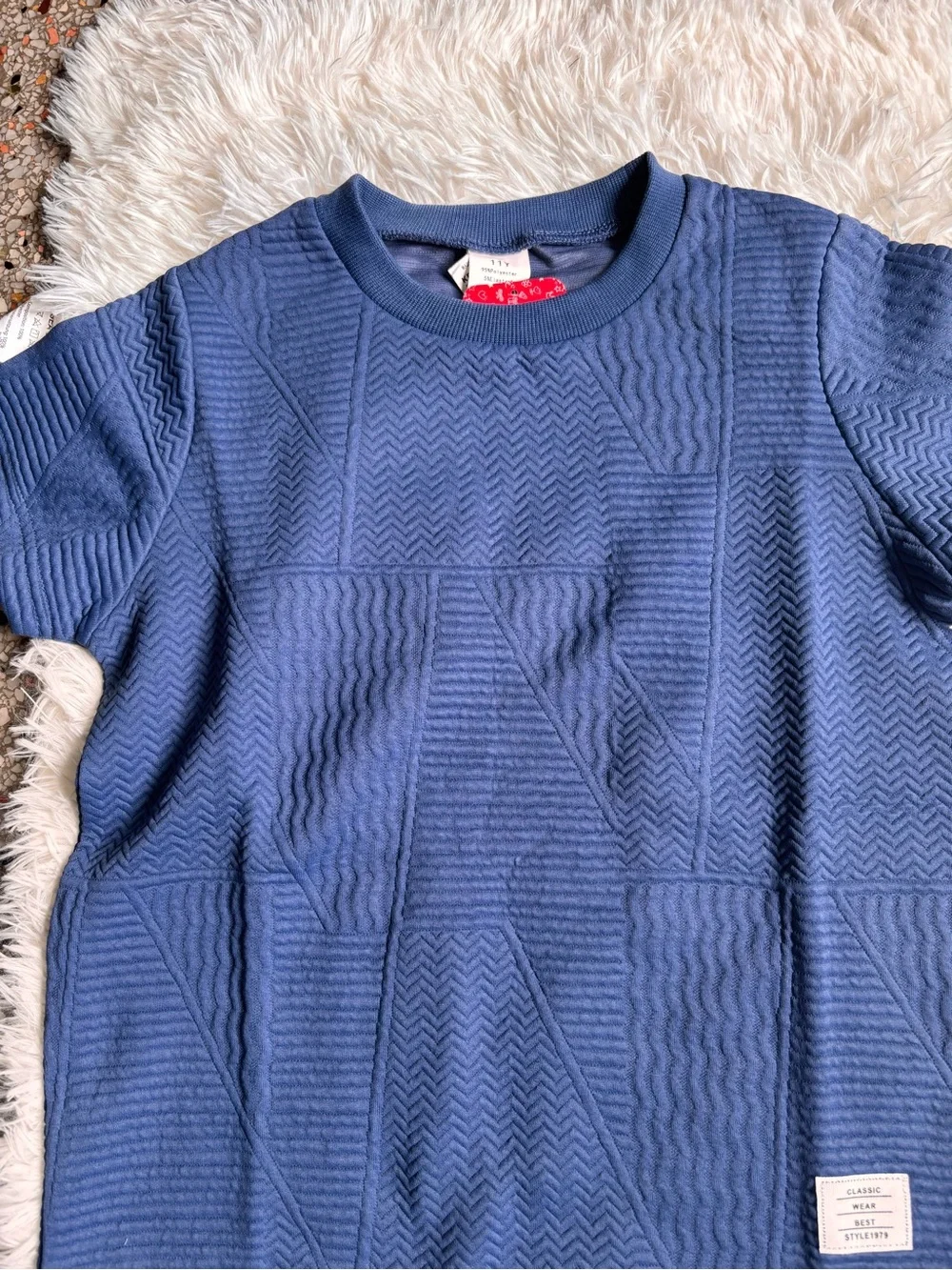 Textured Short-Sleeve Top in Navy Blue
